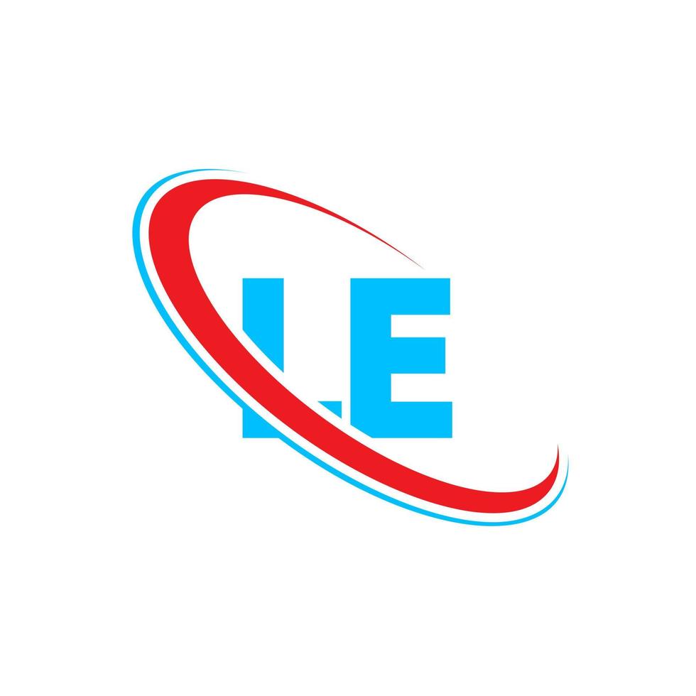 LE logo. LE design. Blue and red LE letter. LE letter logo design. Initial letter LE linked circle uppercase monogram logo. vector