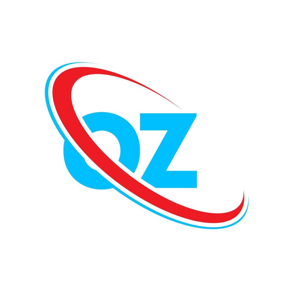 OZ logo. OZ design. Blue and red OZ letter. OZ letter logo design. Initial letter OZ linked circle uppercase monogram logo. vector