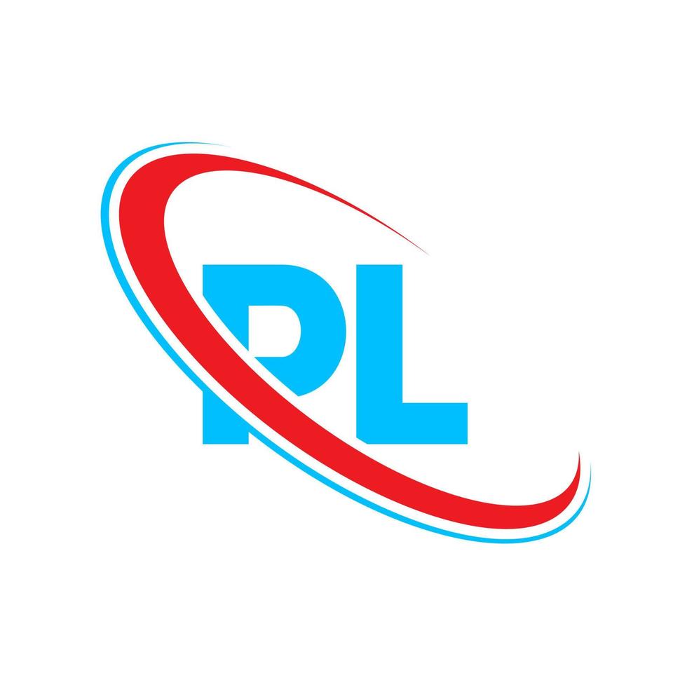 PL logo. PL design. Blue and red PL letter. PL letter logo design. Initial letter PL linked circle uppercase monogram logo. vector