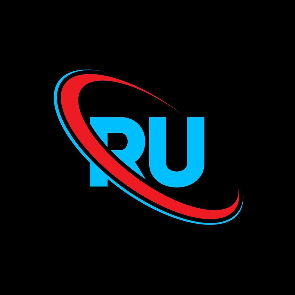RU logo. RU design. Blue and red RU letter. RU letter logo design. Initial letter RU linked circle uppercase monogram logo. vector