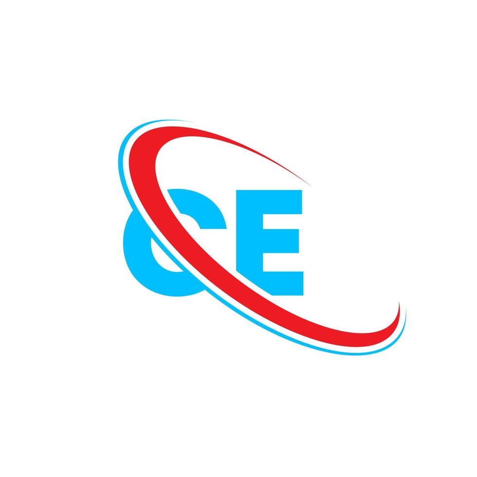 CE logo. CE design. Blue and red CE letter. CE letter logo design. Initial letter CE linked circle uppercase monogram logo. vector