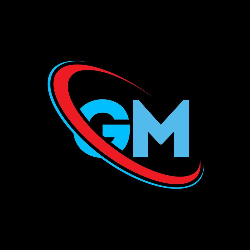 logotipo de g.m. diseño g.m. letra gm azul y roja. diseño del logotipo de la letra gm. letra inicial gm círculo vinculado logotipo de monograma en mayúsculas. vector