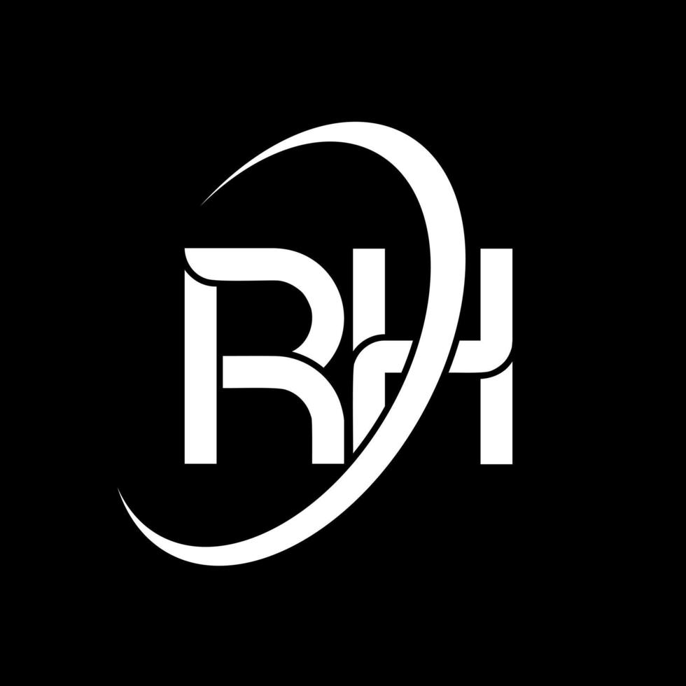 logotipo de la derecha. diseño derecho. letra rh blanca. diseño del logotipo de la letra rh. letra inicial rh logotipo del monograma en mayúsculas del círculo vinculado. vector