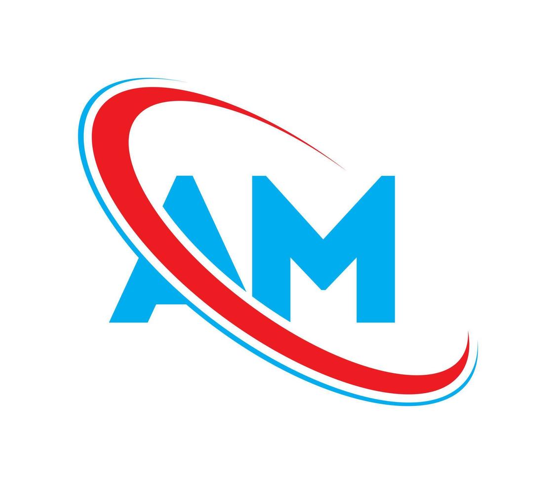 AM logo. AM design. Blue and red AM letter. AM letter logo design. Initial letter AM linked circle uppercase monogram logo. vector