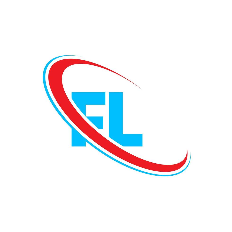 logotipo de Florida. diseño de fl. letra fl azul y roja. diseño del logotipo de la letra fl. letra inicial fl círculo vinculado logotipo de monograma en mayúsculas. vector