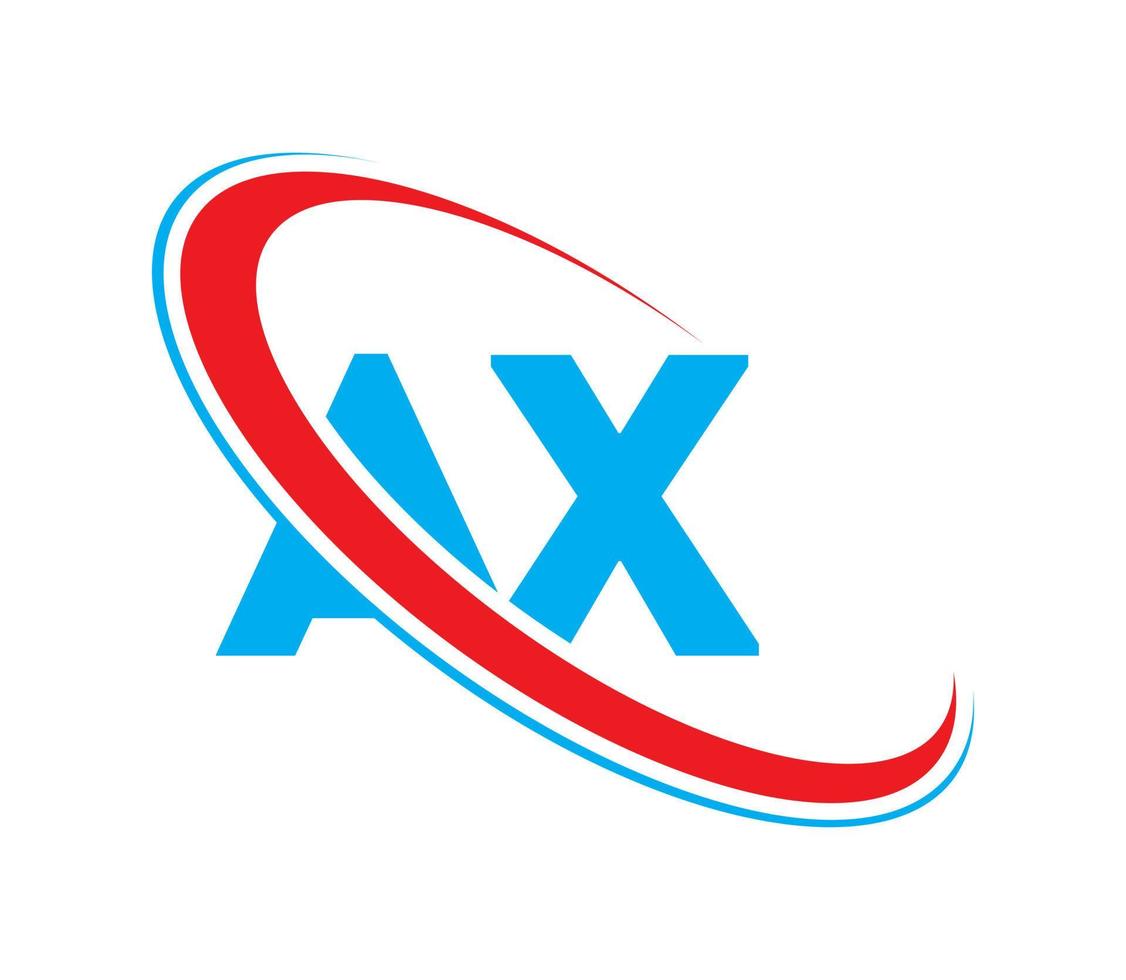 AX logo. AX design. Blue and red AX letter. AX letter logo design. Initial letter AX linked circle uppercase monogram logo. vector