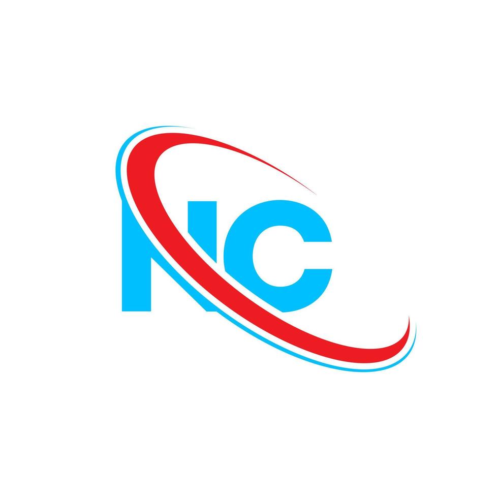 NC logo. NC design. Blue and red NC letter. NC letter logo design. Initial letter NC linked circle uppercase monogram logo. vector
