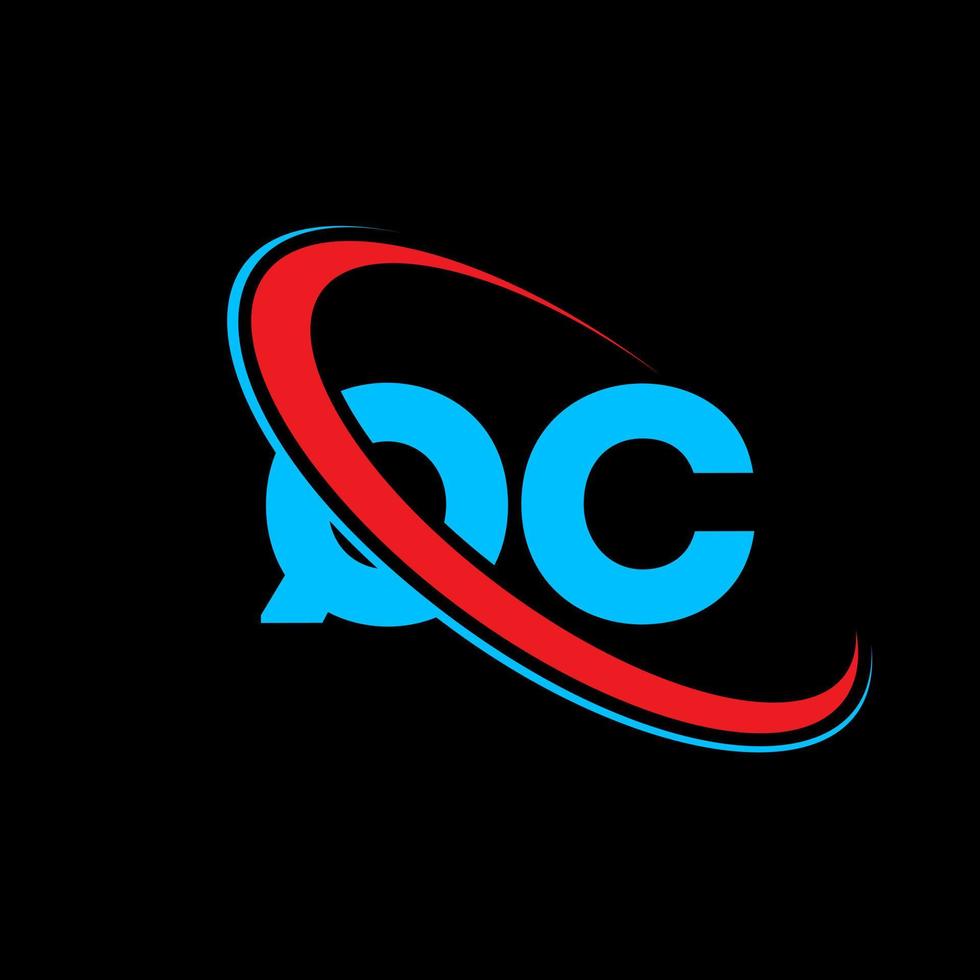 QC logo. QC design. Blue and red QC letter. QC letter logo design. Initial letter QC linked circle uppercase monogram logo. vector