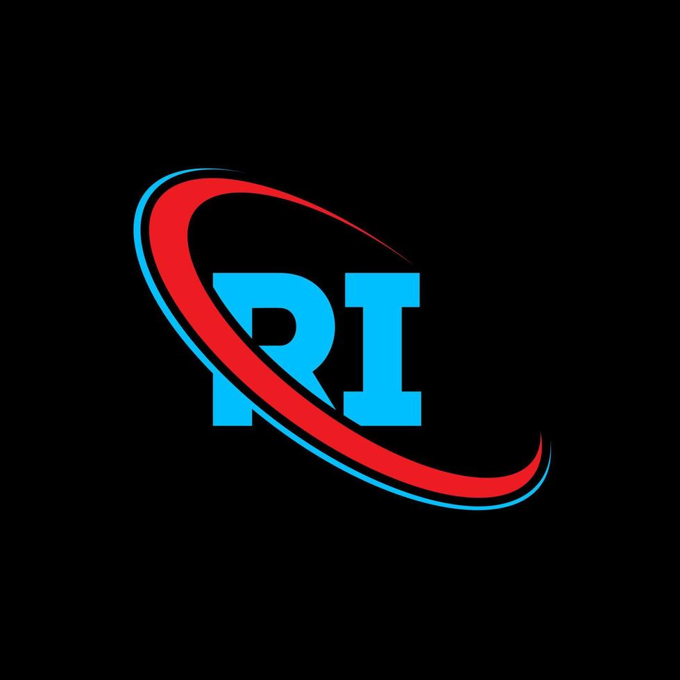 RI logo. RI design. Blue and red RI letter. RI letter logo design. Initial letter RI linked circle uppercase monogram logo. vector