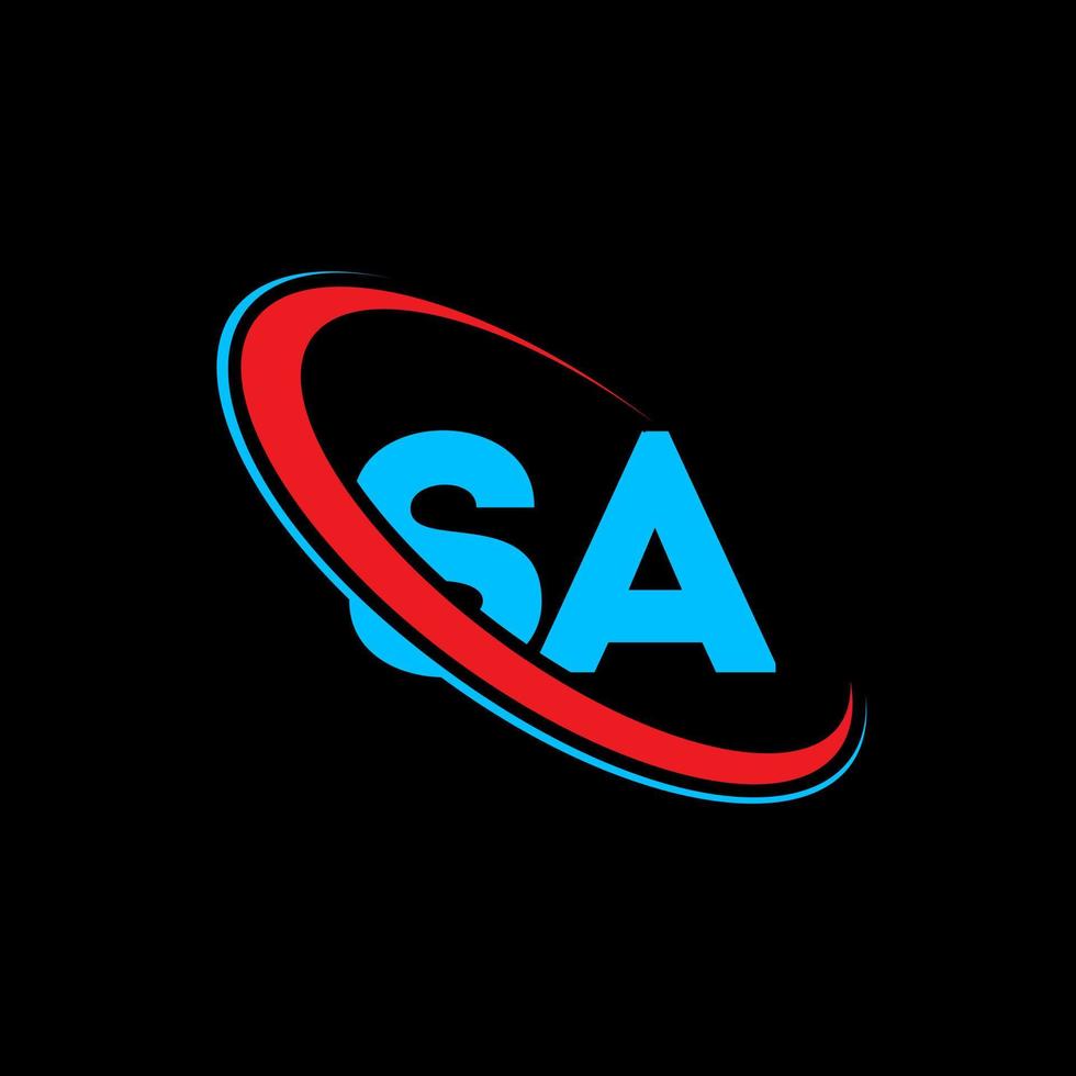 SA logo. SA design. Blue and red SA letter. SA letter logo design. Initial letter SA linked circle uppercase monogram logo. vector