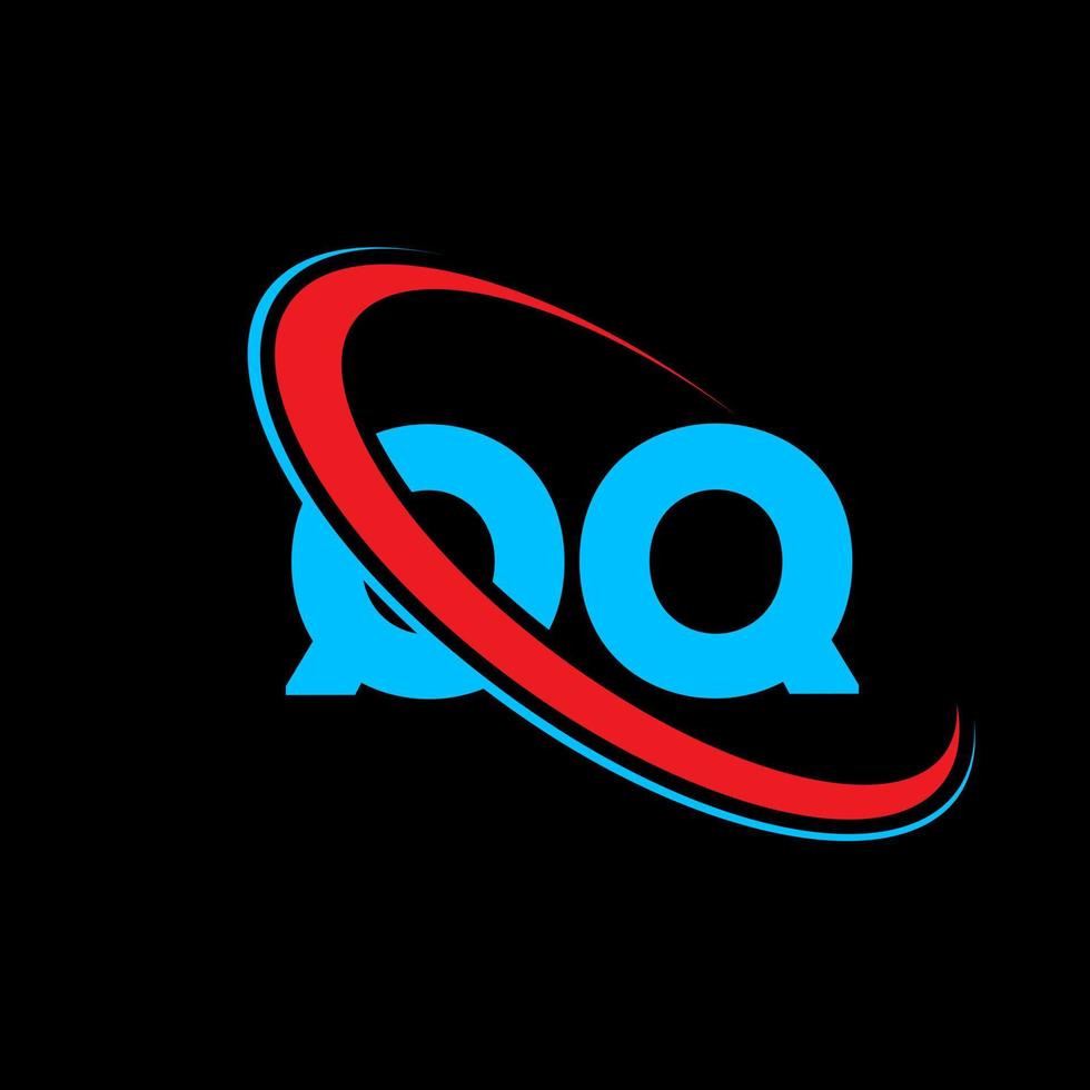 QQ logo. QQ design. Blue and red QQ letter. QQ letter logo design. Initial letter QQ linked circle uppercase monogram logo. vector
