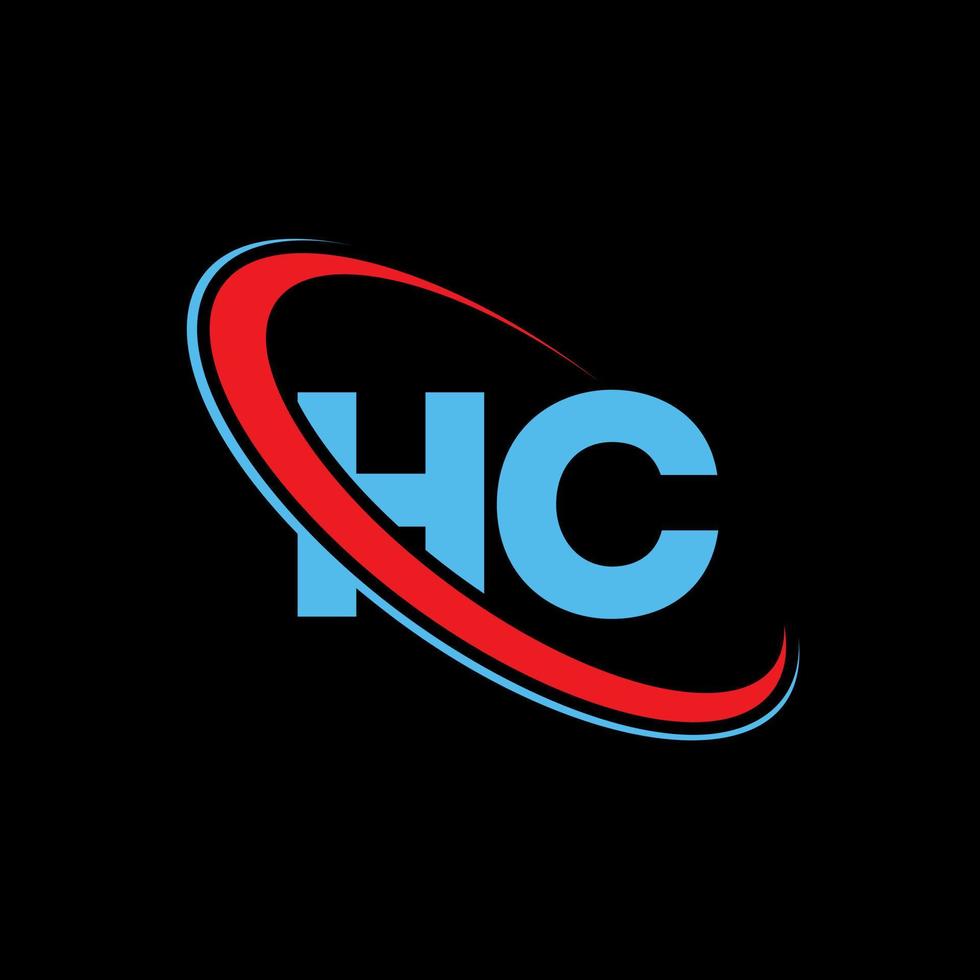 logotipo hc. diseño hc. letra hc azul y roja. diseño del logotipo de la letra hc. letra inicial hc círculo vinculado logotipo de monograma en mayúsculas. vector