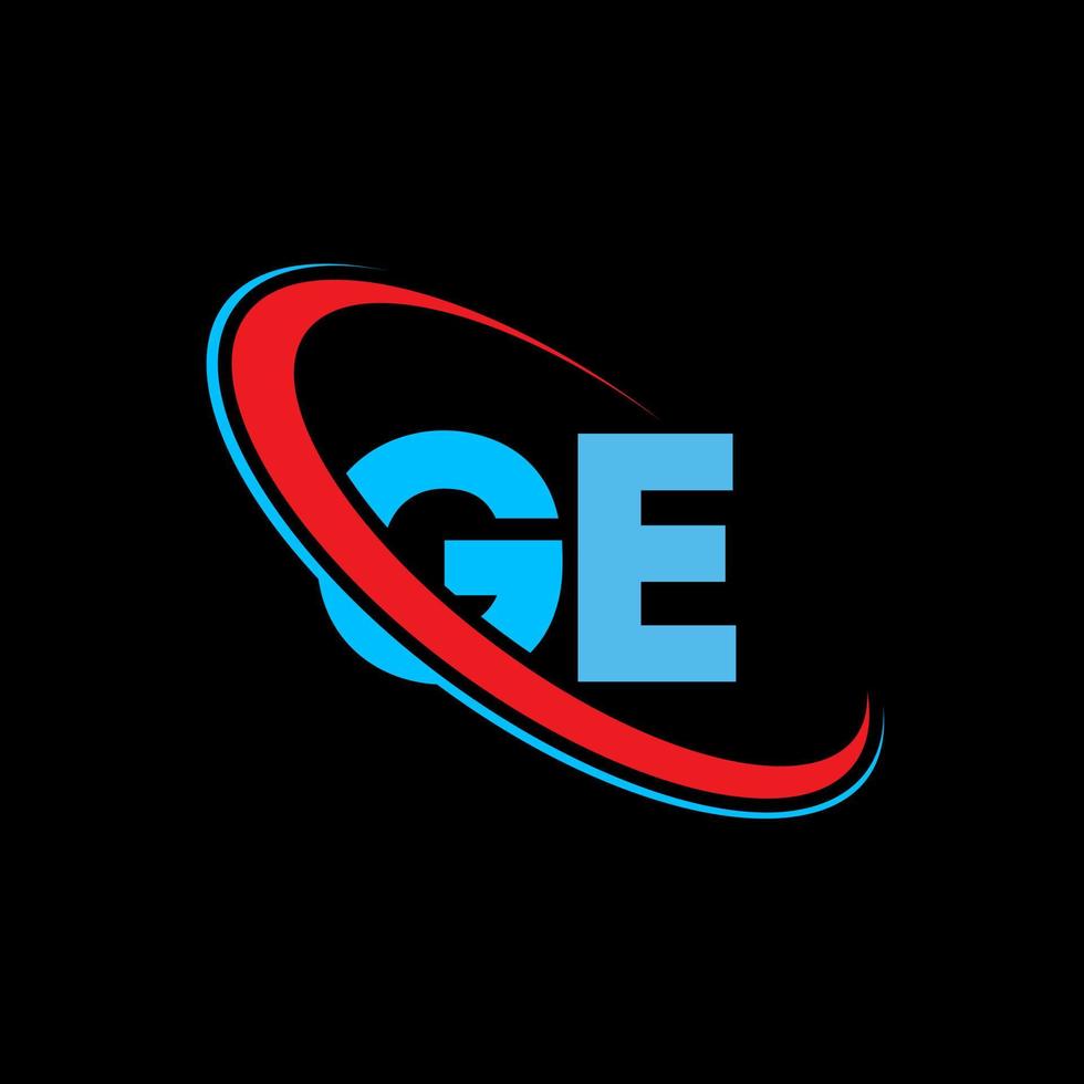 GE logo. GE design. Blue and red GE letter. GE letter logo design. Initial letter GE linked circle uppercase monogram logo. vector