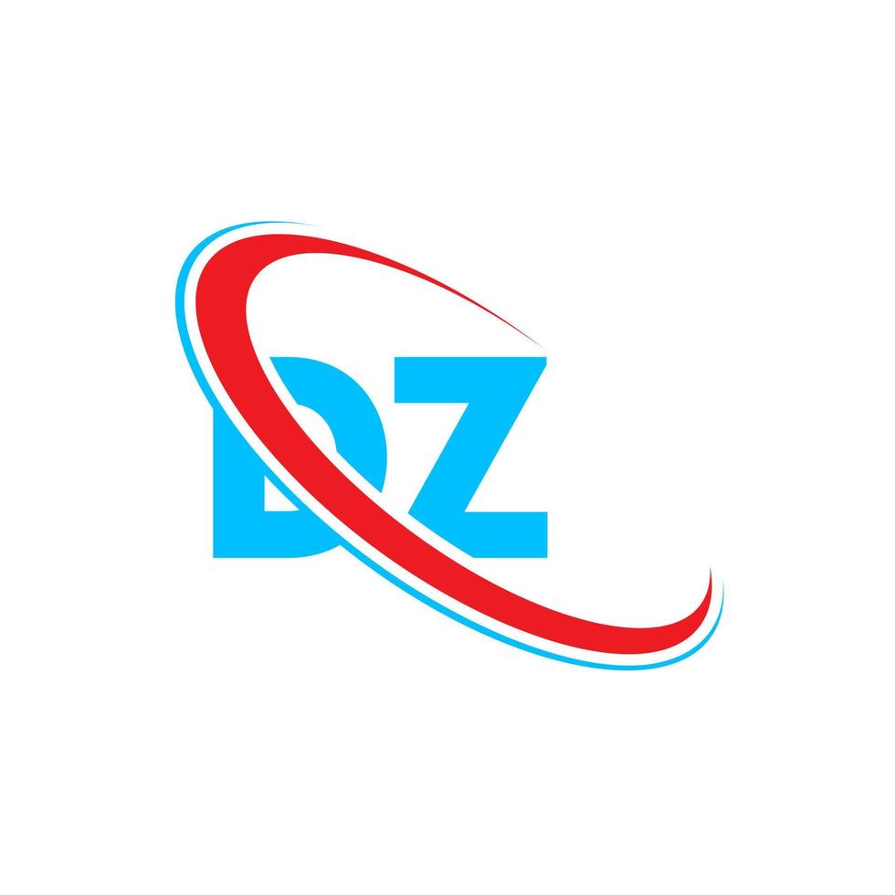 DZ logo. DZ design. Blue and red DZ letter. DZ letter logo design. Initial letter DZ linked circle uppercase monogram logo. vector