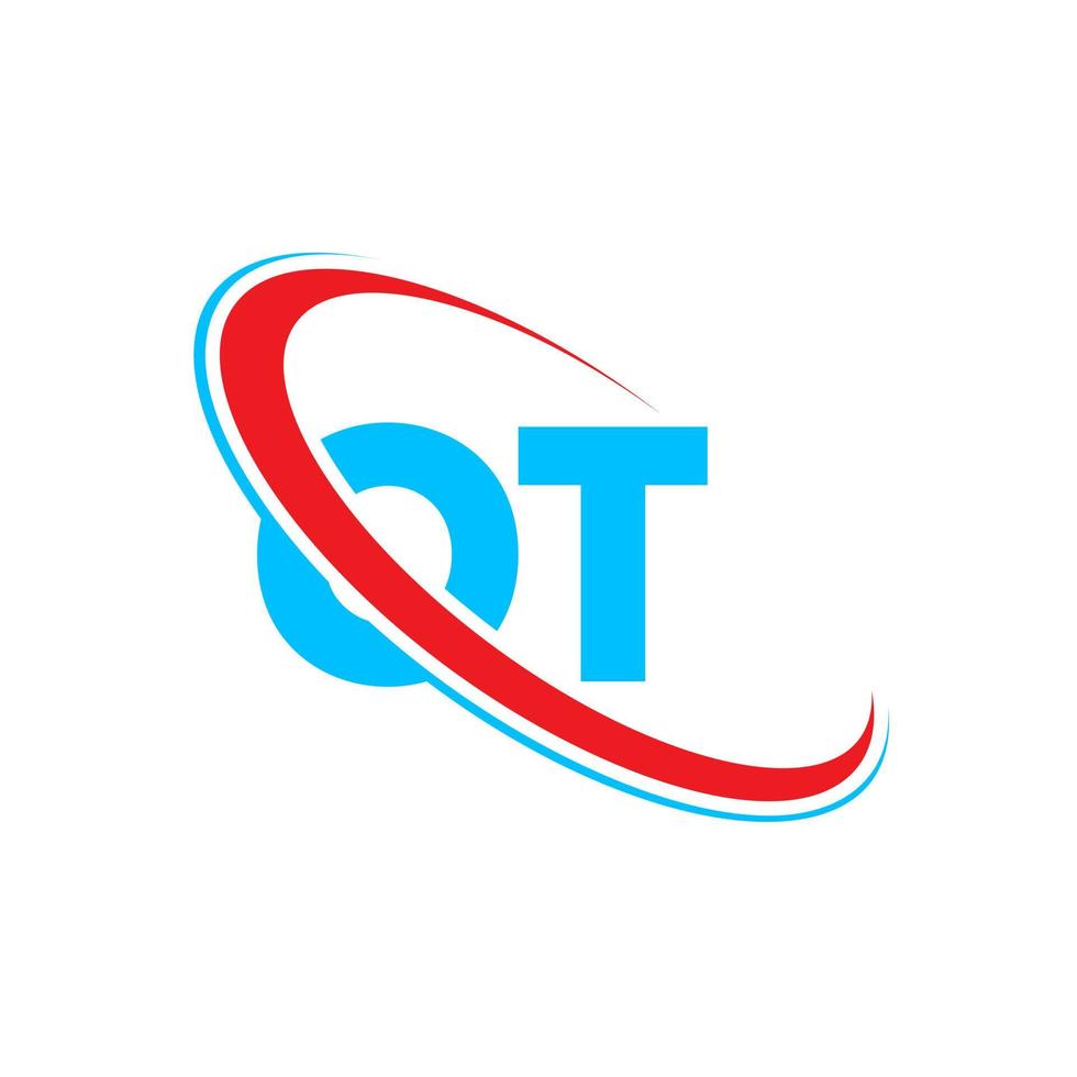 logotipo de ot. o diseño. letra ot azul y roja. diseño de logotipo de letra ot. letra inicial del logotipo del monograma en mayúsculas del círculo vinculado. vector