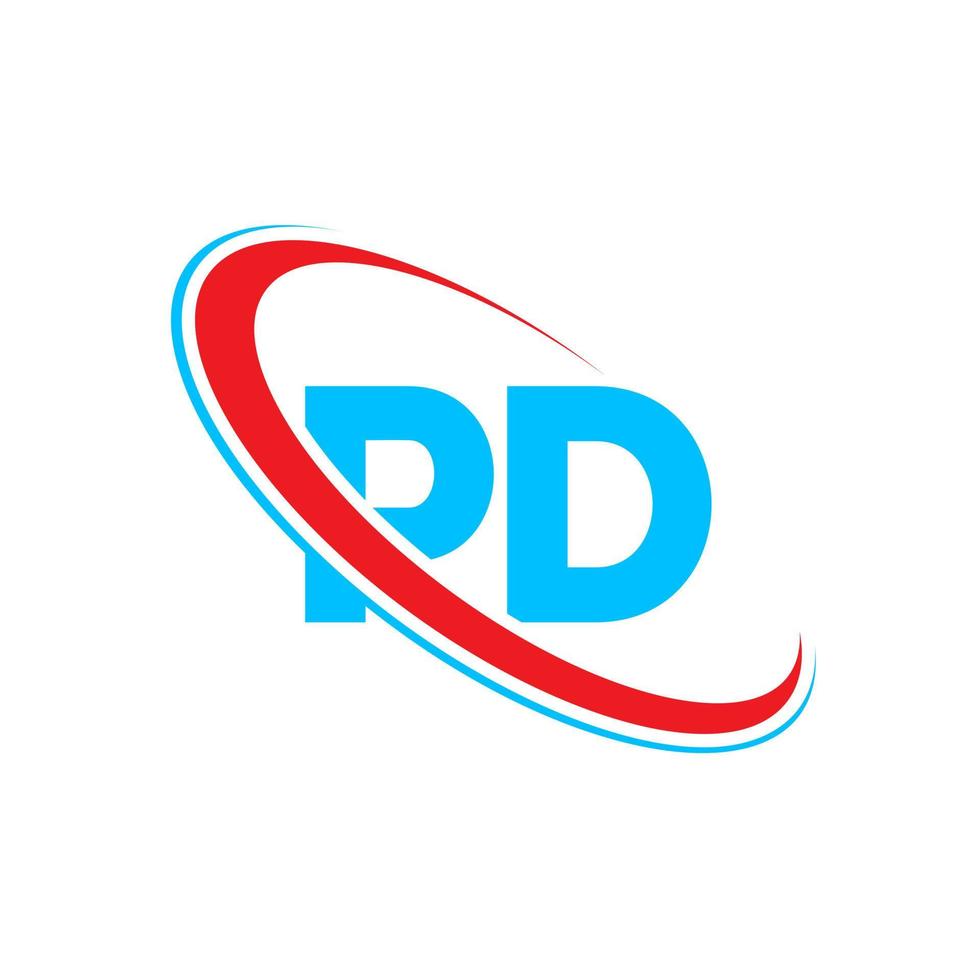 logotipo de pd. diseño de pd letra pd azul y roja. diseño del logotipo de la letra pd. letra inicial pd círculo vinculado logotipo de monograma en mayúsculas. vector