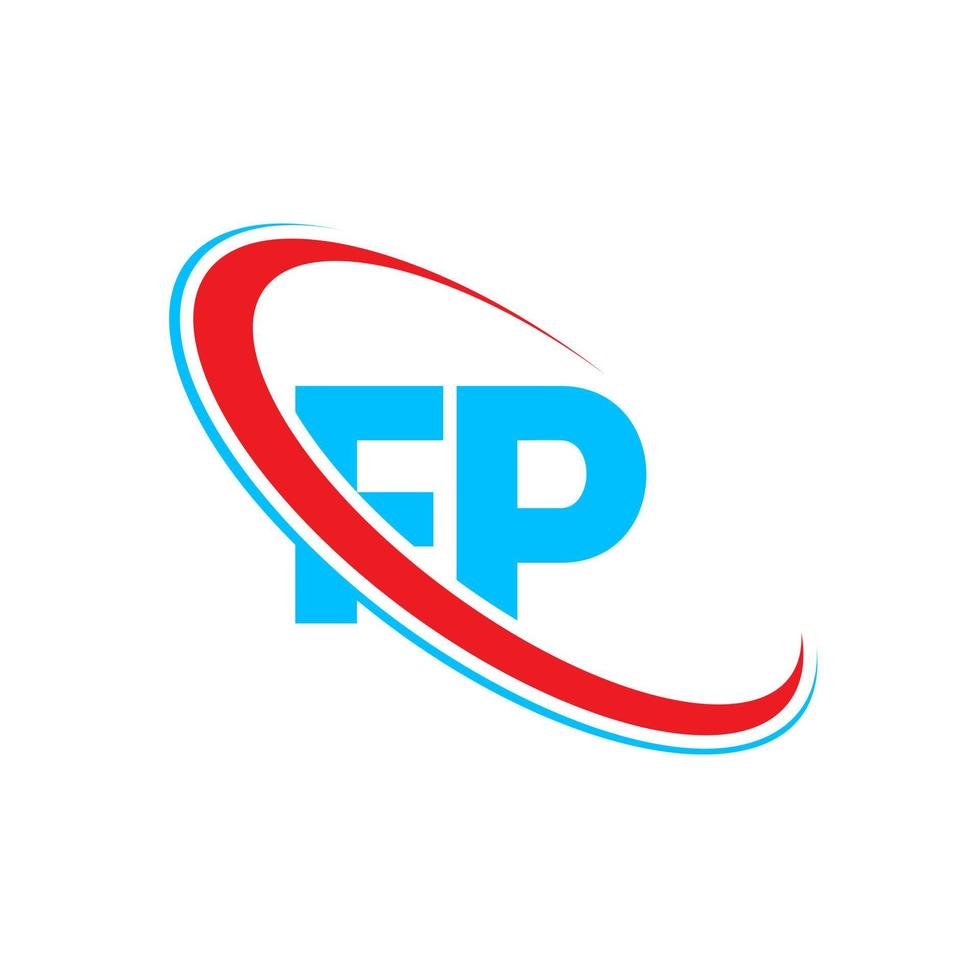 logotipo de fp. diseño fp. letra fp azul y roja. diseño del logotipo de la letra fp. letra inicial fp círculo vinculado logotipo de monograma en mayúsculas. vector