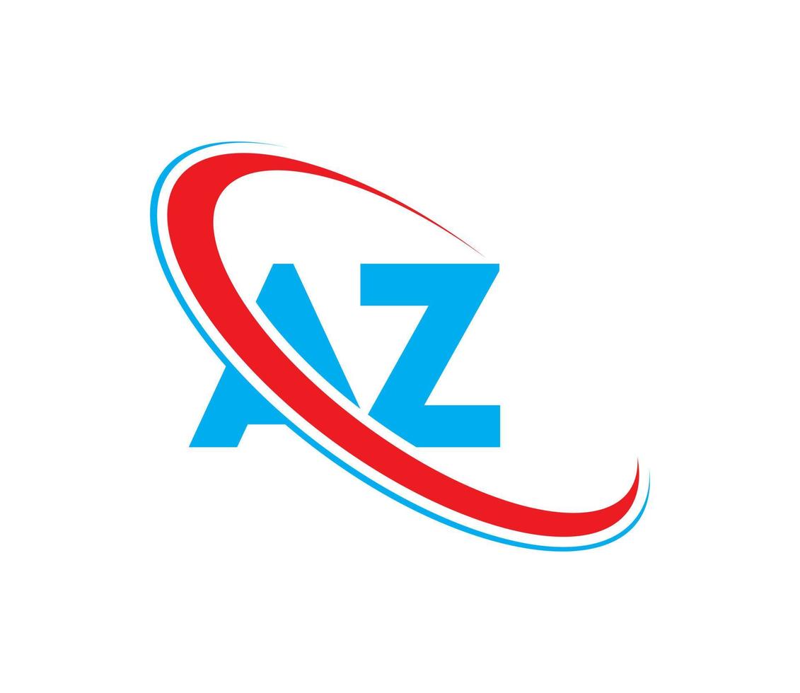 AZ logo. AZ design. Blue and red AZ letter. AZ letter logo design. Initial letter AZ linked circle uppercase monogram logo. vector