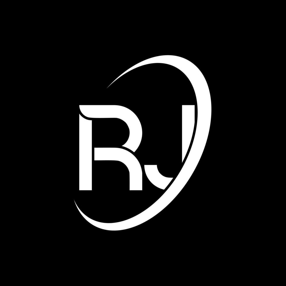 RJ logo. R J design. White RJ letter. RJ letter logo design. Initial letter RJ linked circle uppercase monogram logo. vector