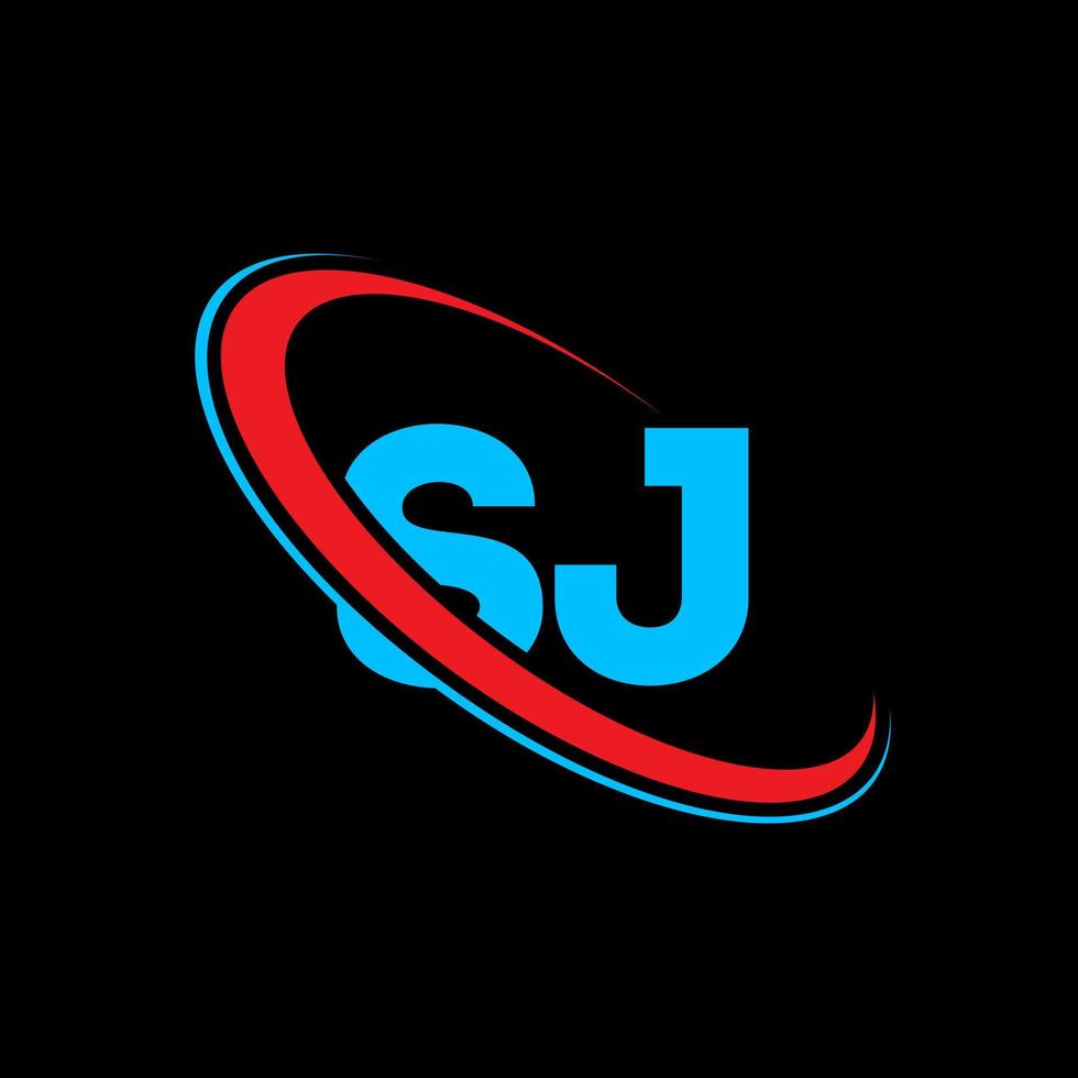 SJ logo. SJ design. Blue and red SJ letter. SJ letter logo design. Initial letter SJ linked circle uppercase monogram logo. vector