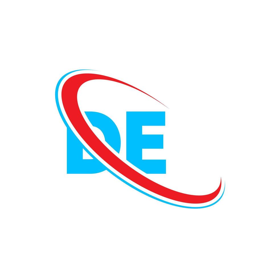 DE logo. DE design. Blue and red DE letter. DE letter logo design. Initial letter DE linked circle uppercase monogram logo. vector