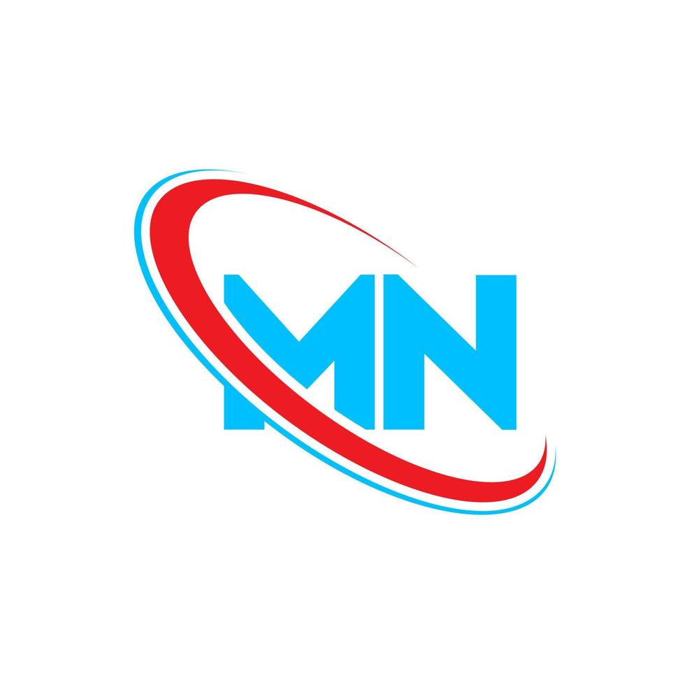 MN logo. MN design. Blue and red MN letter. MN letter logo design. Initial letter MN linked circle uppercase monogram logo. vector