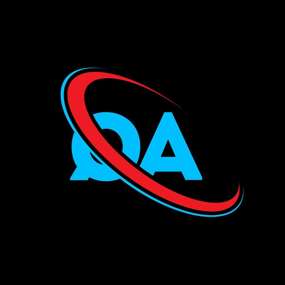 QA logo. QA design. Blue and red QA letter. QA letter logo design. Initial letter QA linked circle uppercase monogram logo. vector