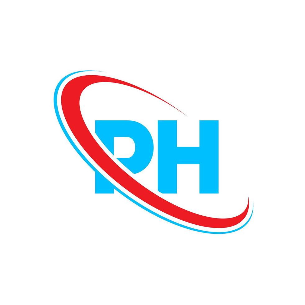 PH logo. PH design. Blue and red PH letter. PH letter logo design. Initial letter PH linked circle uppercase monogram logo. vector