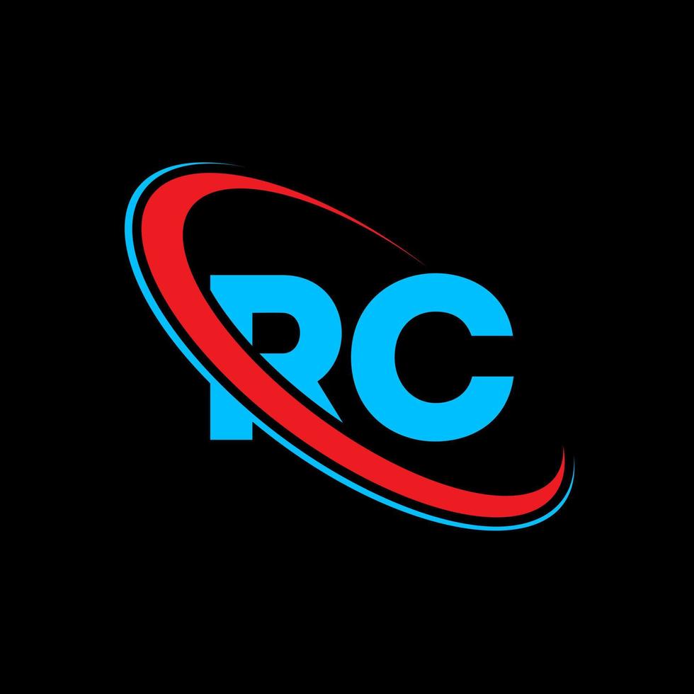 logotipo de RC. diseño de radiocontrol letra rc azul y roja. diseño de logotipo de letra rc. letra inicial rc círculo vinculado en mayúsculas logotipo del monograma. vector