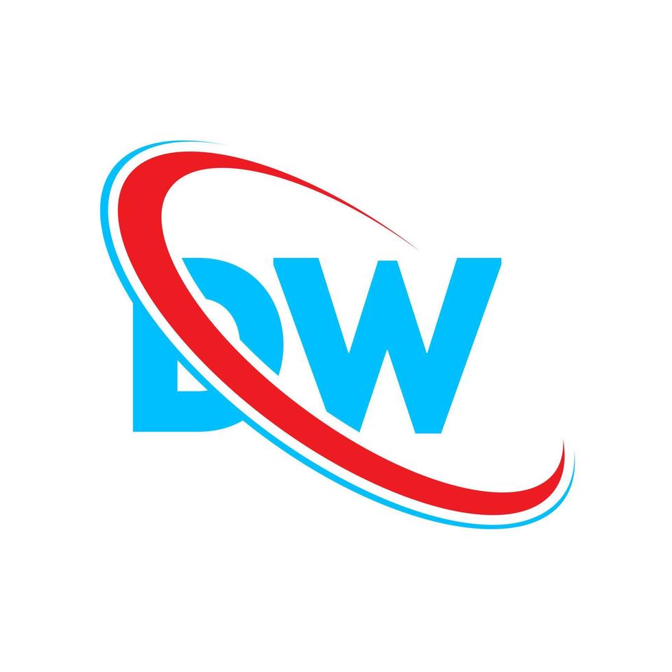 logotipo de dw. diseño dw. letra dw azul y roja. diseño del logotipo de la letra dw. letra inicial dw círculo vinculado logotipo de monograma en mayúsculas. vector