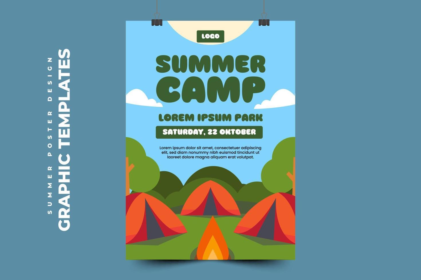 plantilla gráfica de campamento de verano fácil de personalizar diseño simple y elegante vector