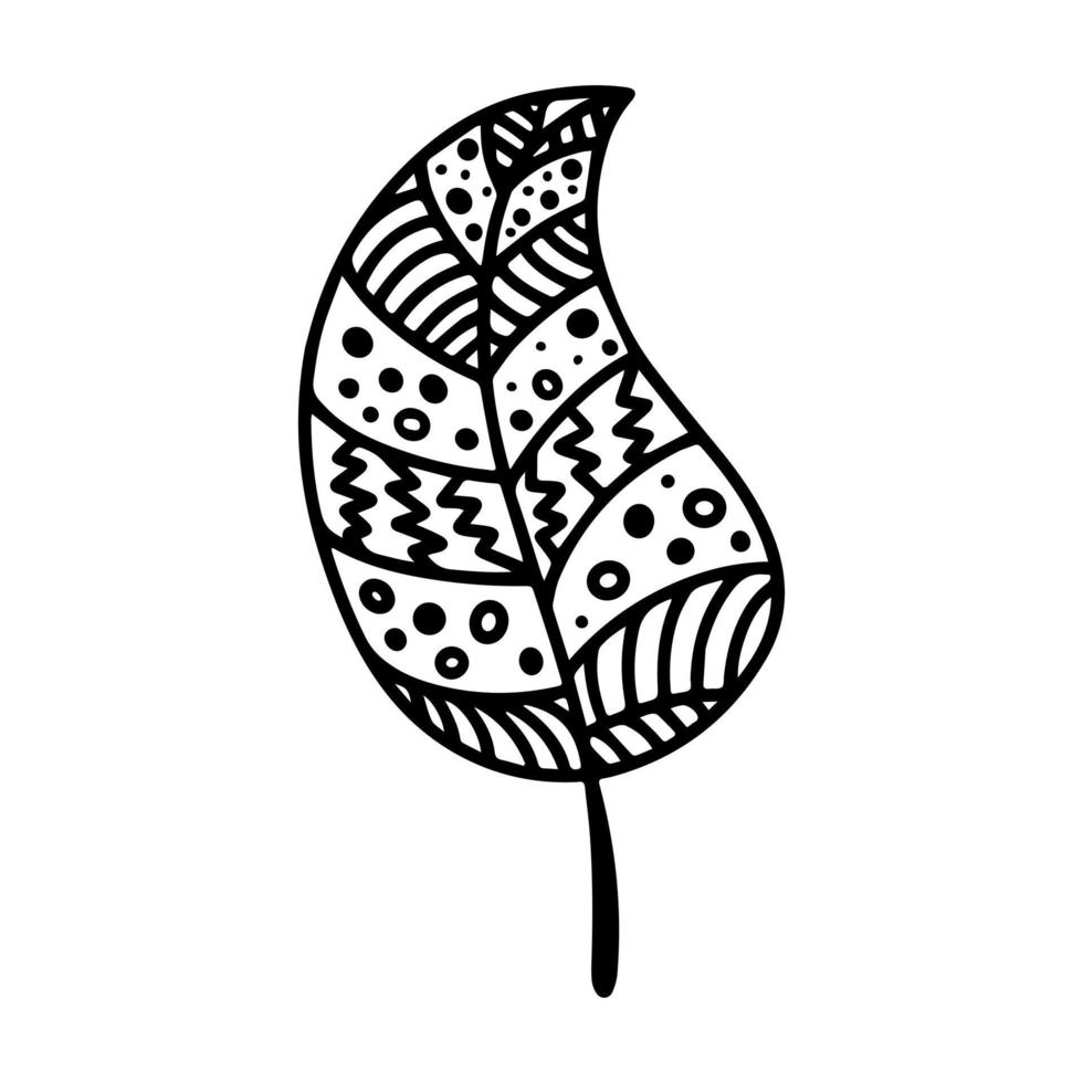 Vector a tropical leaf mandala isolated on white background. Funny coloring and cute illustration for seasonal design, textile, decoration kids playroom or greeting card. Hand drawn prints and doodle.
