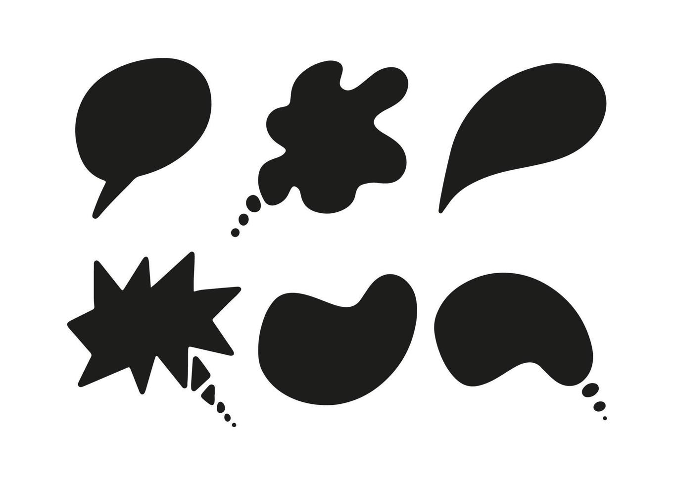 Speech, thought, speaking hand drawn text bubbles set. Talk clouds sketching. Doodle balloon shape. Drawn with a brush-pen in sketch style. Blank empty black speech bubble. Clouds. Stickers for tasks vector