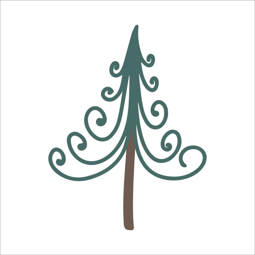 Vector hand drawn Christmas tree isolated on white background icon. Abstract doodle drawing woods. Decorative vintage fir tree for seasonal design, greeting card. Spruce with new year garland.