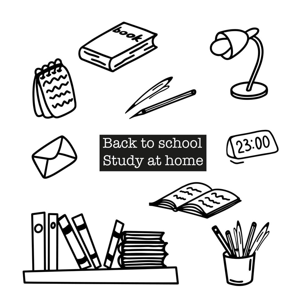 School clipart. Vector doodle school icons and symbols. Hand drawn stadying education objects