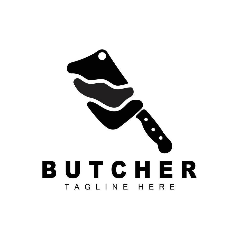 diseño de logotipo de carnicero, plantilla de vector de herramienta de corte de cuchillo, ilustración de marca de producto