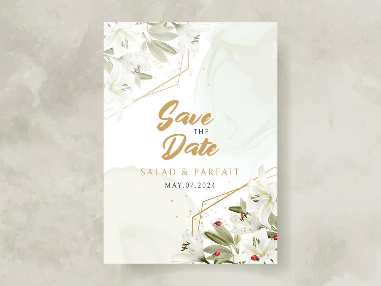 greenery wedding invitation card with lily flowers watercolor vector