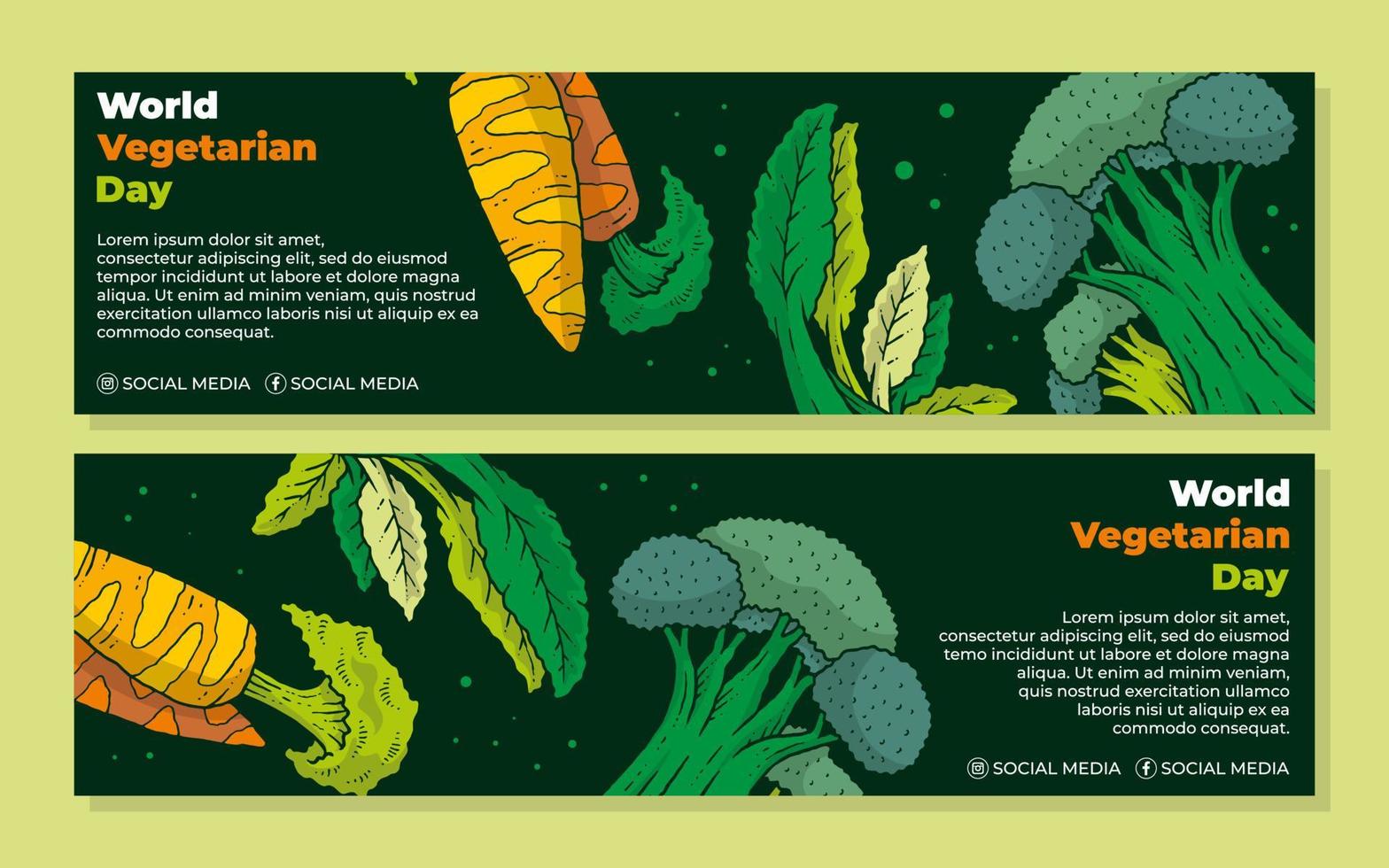 colección de banners del día mundial vegetariano con verduras dibujadas a mano vector