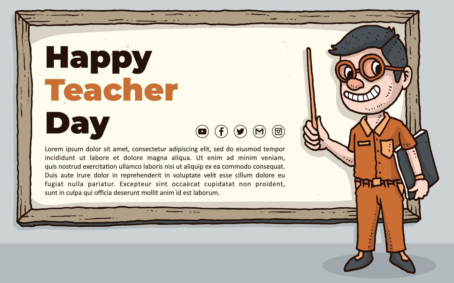 World teacher day banner with teacher smile on the board vector