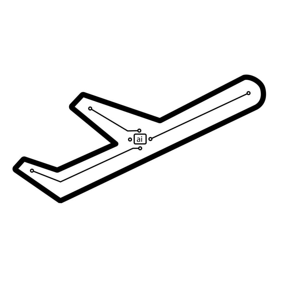 Smart plane aircraft powered by artificial intelligence. Simple icon drawing design of artificial intelligence concept in transportation technology vector