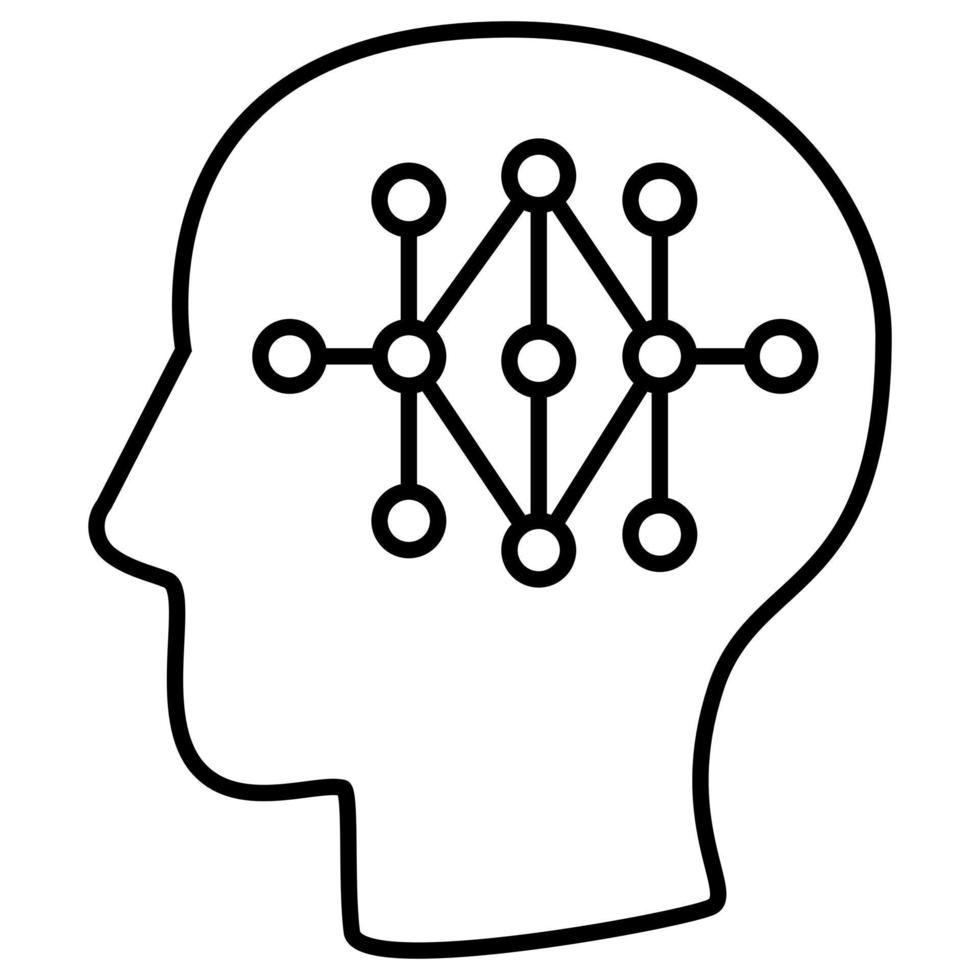 Robot brain artificial intelligent neuron network. Simple line icon drawing for robotic and AI technology concept design vector
