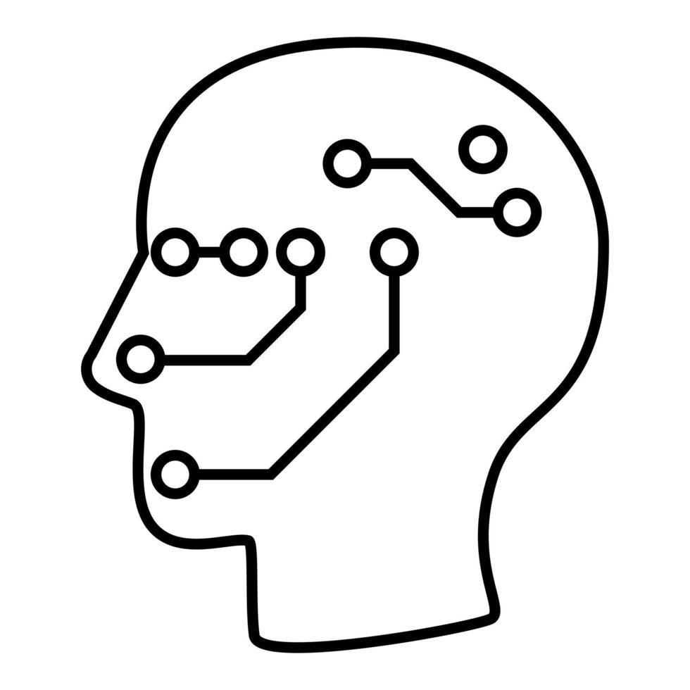 sistema sensorial del robot controlado por el cerebro de la red de neuronas de inteligencia artificial. dibujo de icono de línea simple para diseño de concepto de tecnología robótica y ai vector