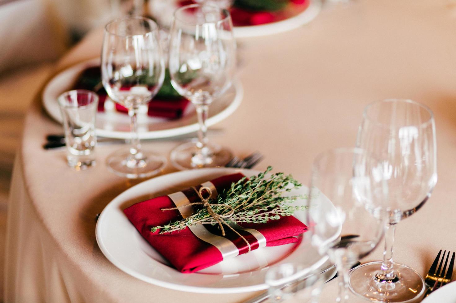 Sprig decoration on banquet plate photo