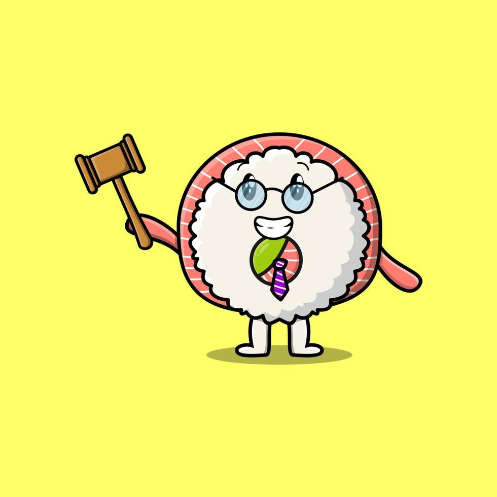 Cute cartoon wise judge Rice sushi rolls sashimi vector