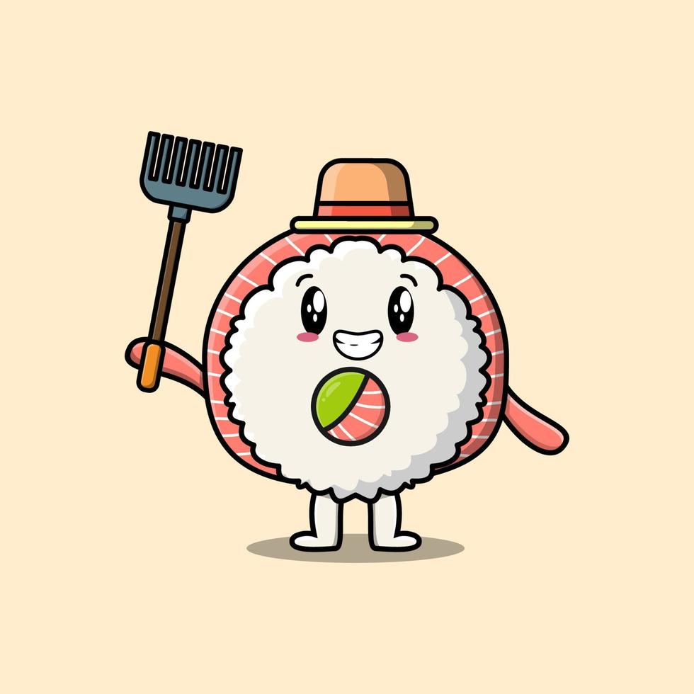 dibujos animados trabajo agrícola arroz sushi rollos sashimi vector