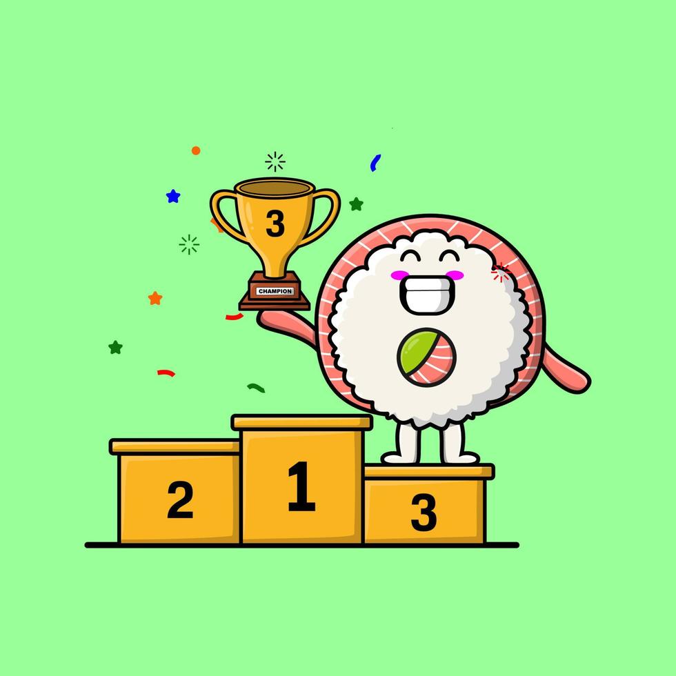 Cute cartoon Rice sushi rolls sashimi  the winner vector