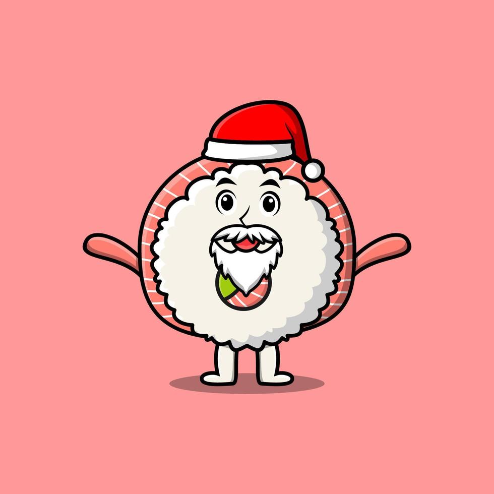 rollos de sushi de arroz de dibujos animados lindo sashimi santa cláusula vector