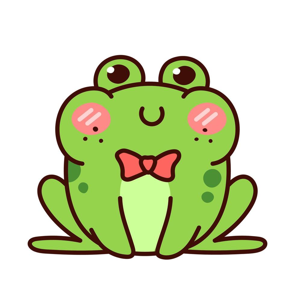 Kawaii frog with bow tie. Cute character vector isolated on white