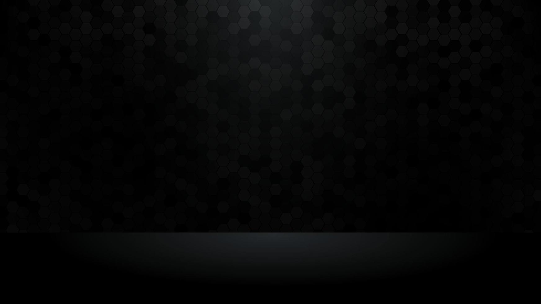 Black studio room with hexagon texture backdrop with top spotlight. vector