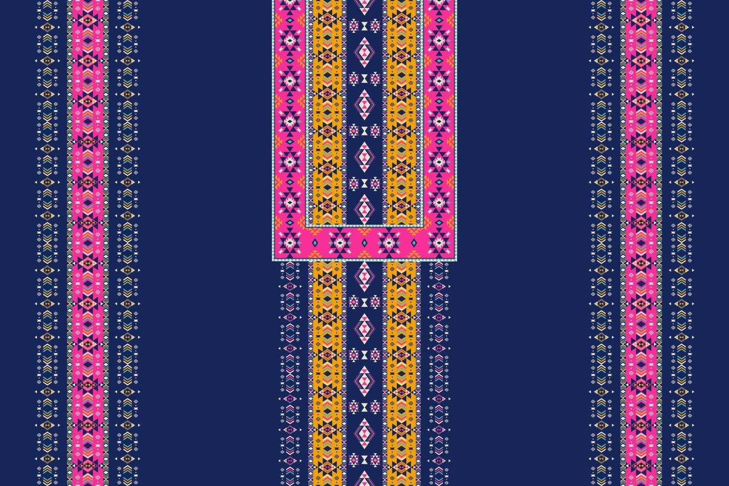 Ethnic dress, shirts pattern. Ethnic neckline embroidery pattern. Aztec geometric neckline colorful pattern with border. Tribal art shirts fashion. Neck embroidery ornaments. vector